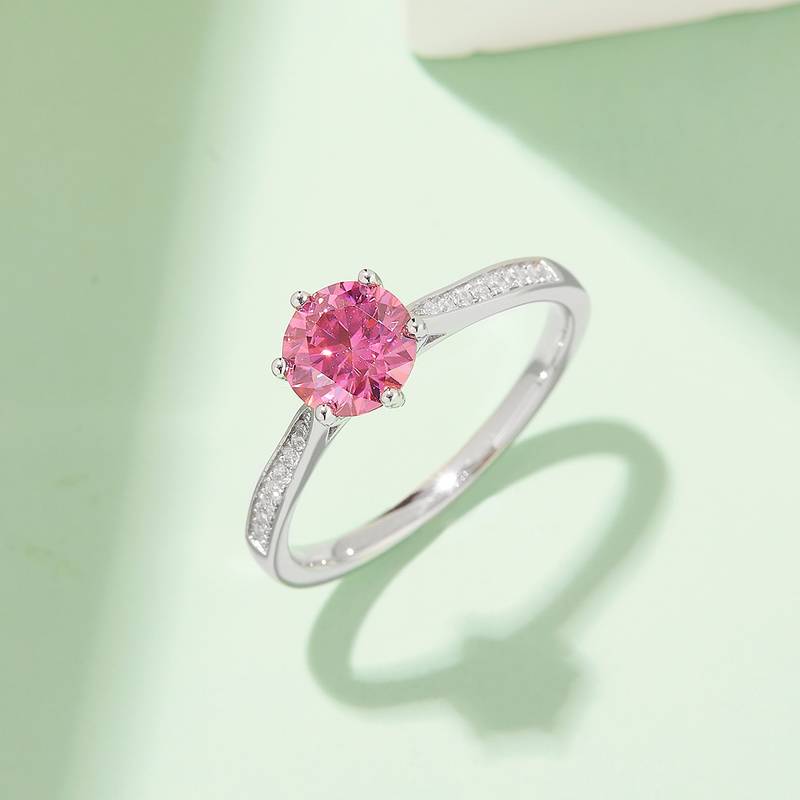 直臂微镶六爪S925银镀白金MoissaniteWomen's Ring1ctD级